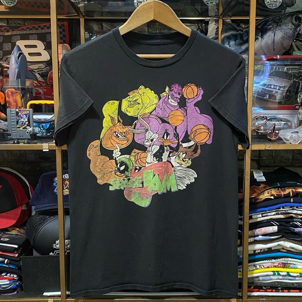 Space Jam Looney Tunes Monstars Retro Y2K Graphic T-Shirt Medium Faded-Black